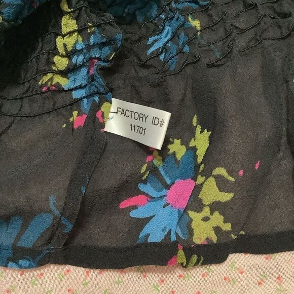 Express Vintage Silk Whimsigoth Black Floral Sheer Fairy Milkmaid Blouse 13/14 - Picture 7 of 13